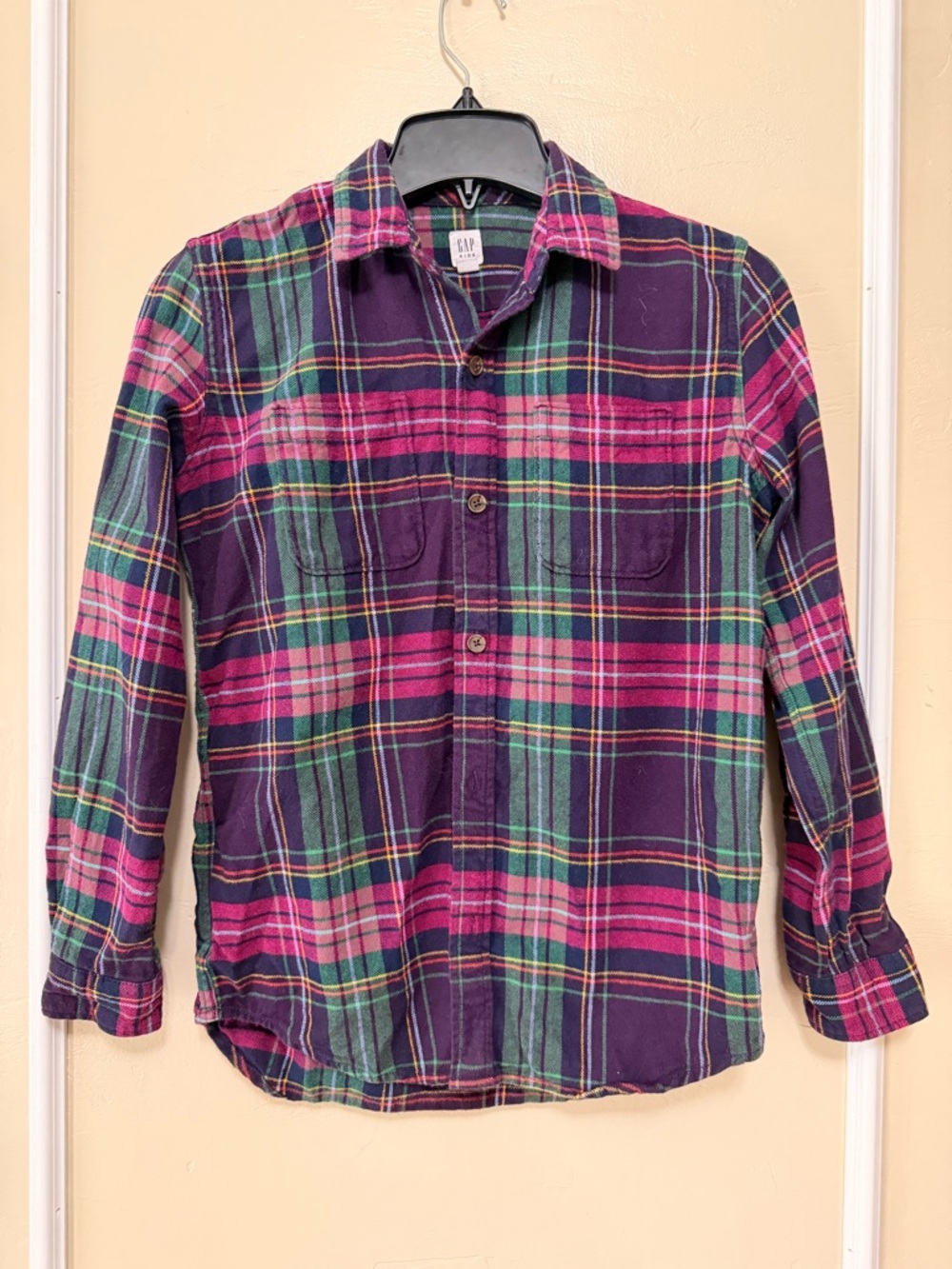 GAP Men's Purple and Pink Plaid Button-Down Shirt